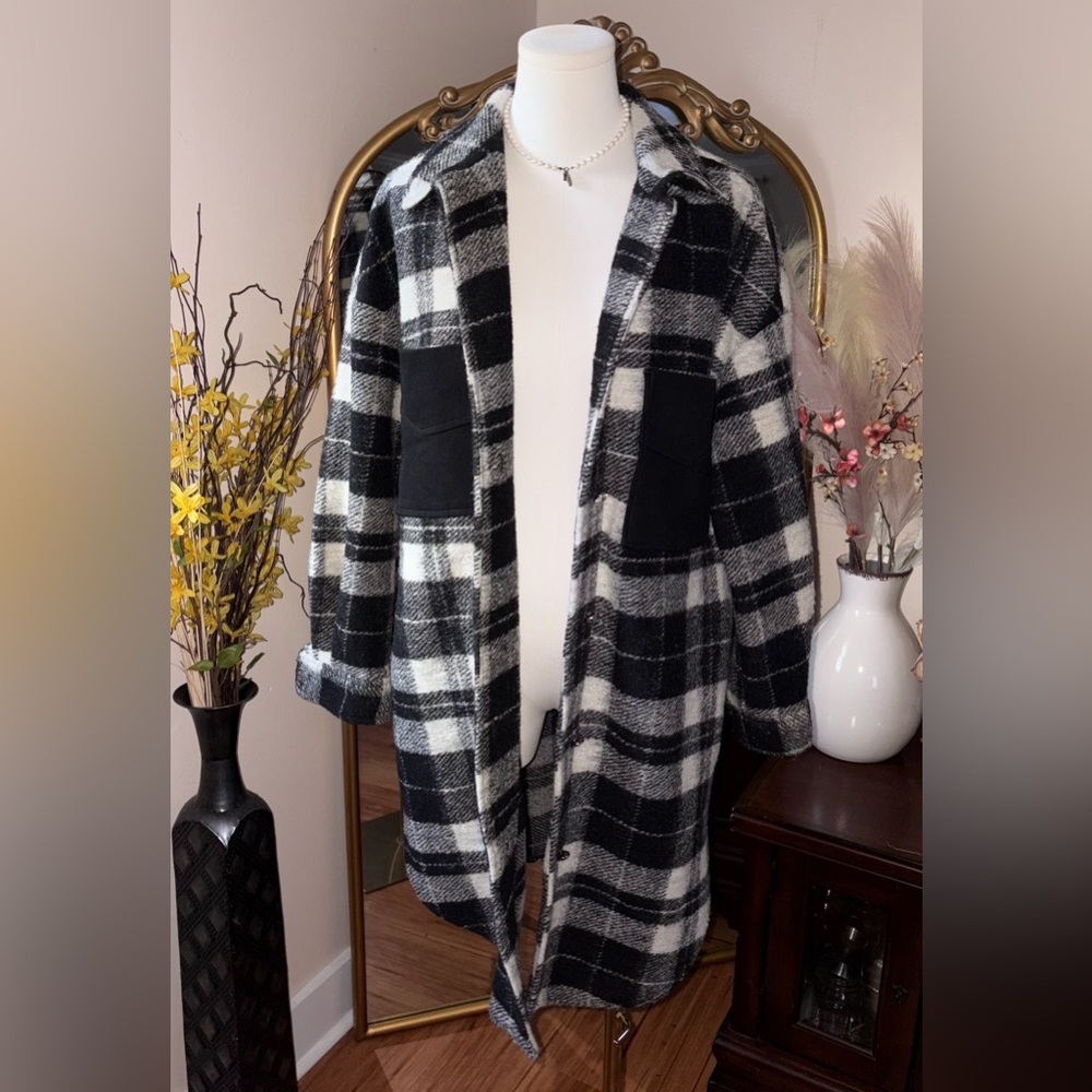 Zara Flannel button up Jacket Classic Plaid Black and white size S - Picture 6 of 13